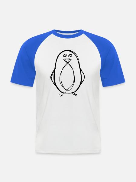 Pinguin handgezeichnet - Männer Baseball-T-Shirt - Weiß/Royalblau