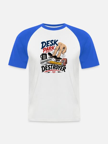  Backprint: Fingerboard Fingerboarding Skateboard - Männer Baseball-T-Shirt - Weiß/Royalblau
