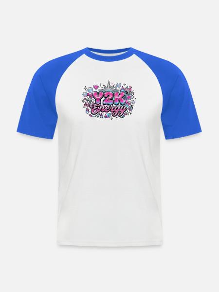 Y2K Energy 2000er-Grafik - Männer Baseball-T-Shirt - Weiß/Royalblau