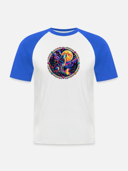 Heulender Wolf im Neon-Mondlicht - Männer Baseball-T-Shirt - Weiß/Royalblau
