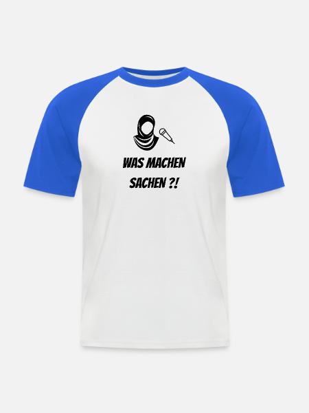 WAS MACHEN SACHEN - Männer Baseball-T-Shirt - Weiß/Royalblau