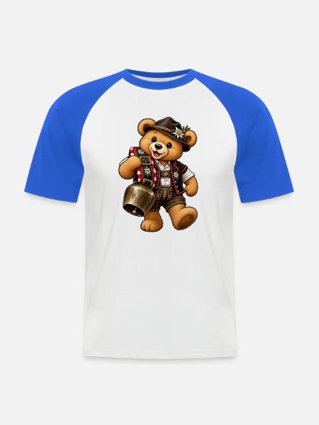 Trychler Bär – Schweizer Tradition & Brauchtum - Männer Baseball-T-Shirt - Weiß/Royalblau
