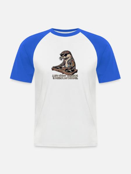 Otter Turntable Dj - Männer Baseball-T-Shirt - Weiß/Royalblau