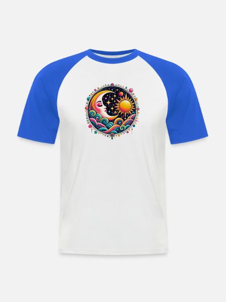 Sonne Mond Wellen Psychedelisch - Männer Baseball-T-Shirt - Weiß/Royalblau