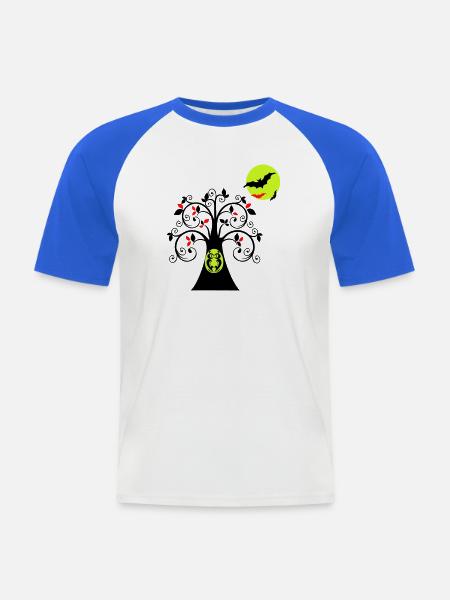 Baum mit Eule Halloween - Männer Baseball-T-Shirt - Weiß/Royalblau