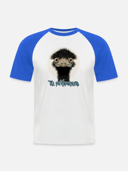TU M'ÉMUS (Vogel, Emotion) - Männer Baseball-T-Shirt - Weiß/Royalblau