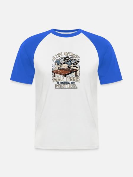 Tischtennis Waschbär - Männer Baseball-T-Shirt - Weiß/Royalblau