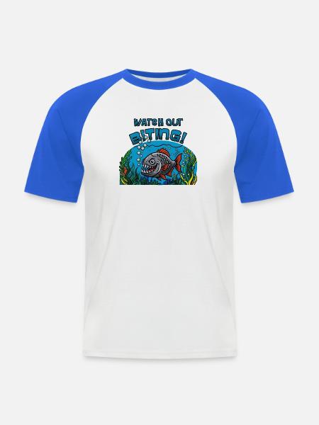 Watch Out Biting: Piranha - Männer Baseball-T-Shirt - Weiß/Royalblau