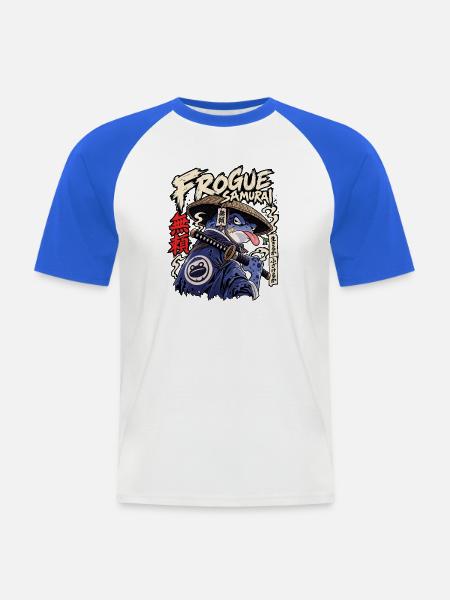 Frogue Samurai Frosch-Krieger - Männer Baseball-T-Shirt - Weiß/Royalblau