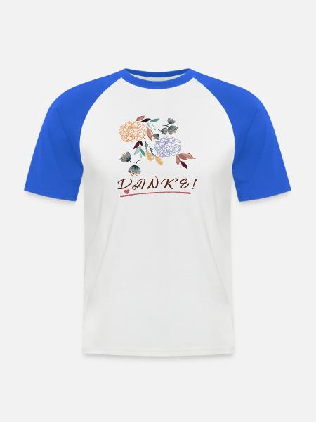 Danke mit Blumen - Männer Baseball-T-Shirt - Weiß/Royalblau