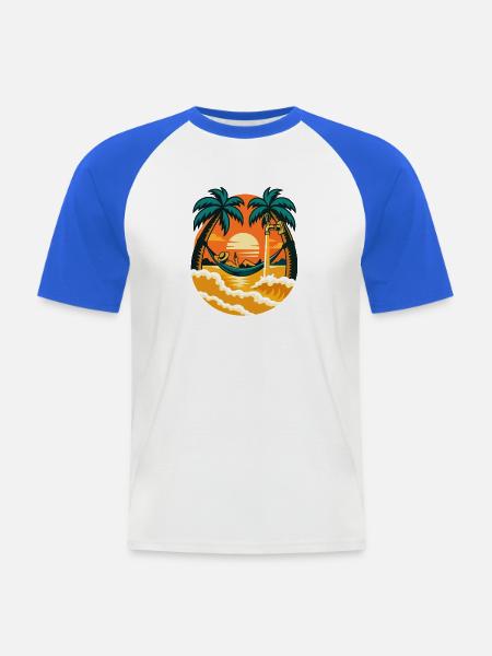 Biermeer Sunset Design - Männer Baseball-T-Shirt - Weiß/Royalblau