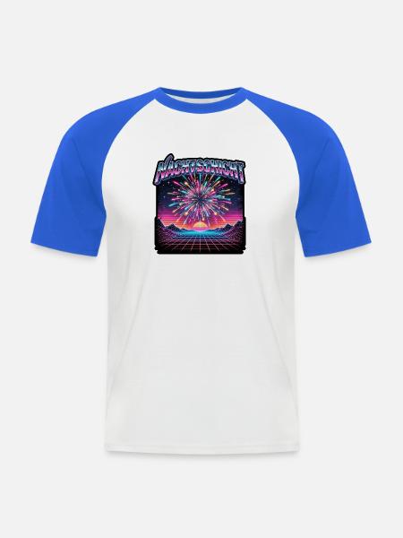 Retro 80s Pyro Nachtschicht - Männer Baseball-T-Shirt - Weiß/Royalblau