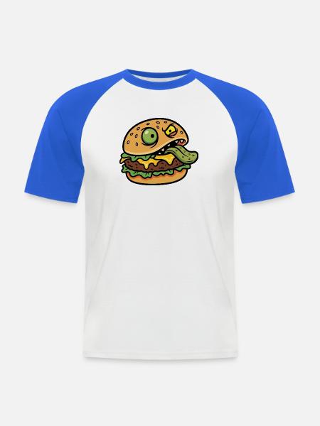 Cheeky Burger Maskottchen-Tee - Männer Baseball-T-Shirt - Weiß/Royalblau