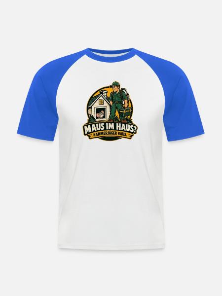 Maus im Haus - Männer Baseball-T-Shirt - Weiß/Royalblau