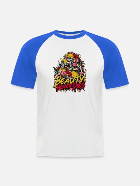 Blumen-Skelett: Schönheit Lebt - Männer Baseball-T-Shirt - Weiß/Royalblau