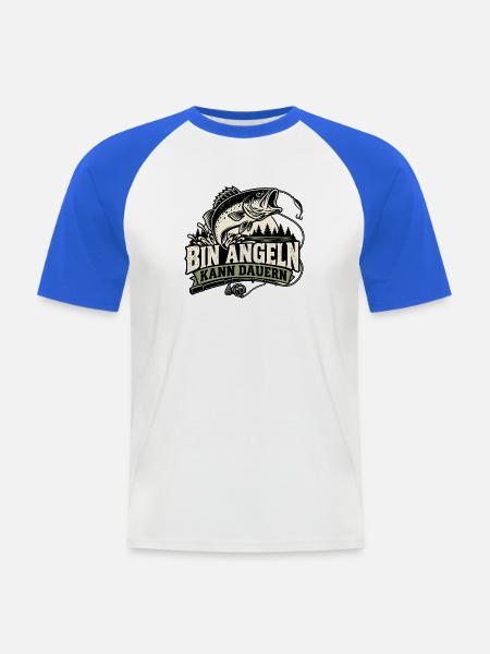 Bin Angeln kann dauern - Männer Baseball-T-Shirt - Weiß/Royalblau