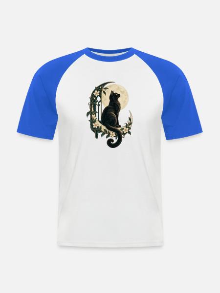 Mondbeschienener Katzen-Blumenbogen - Männer Baseball-T-Shirt - Weiß/Royalblau