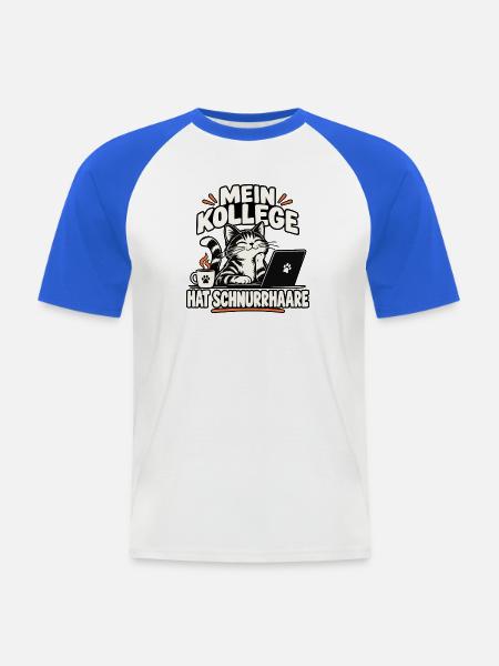 Mein Kollege hat Schnurrhaare Katze - Männer Baseball-T-Shirt - Weiß/Royalblau
