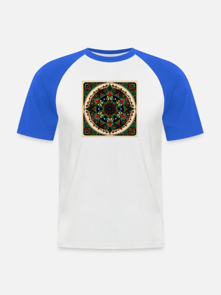 Blumenmandalas, grün, rot, blau, - Männer Baseball-T-Shirt - Weiß/Royalblau