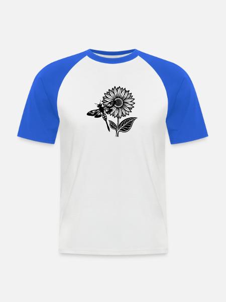 Libelle und Sonnenblume - Männer Baseball-T-Shirt - Weiß/Royalblau