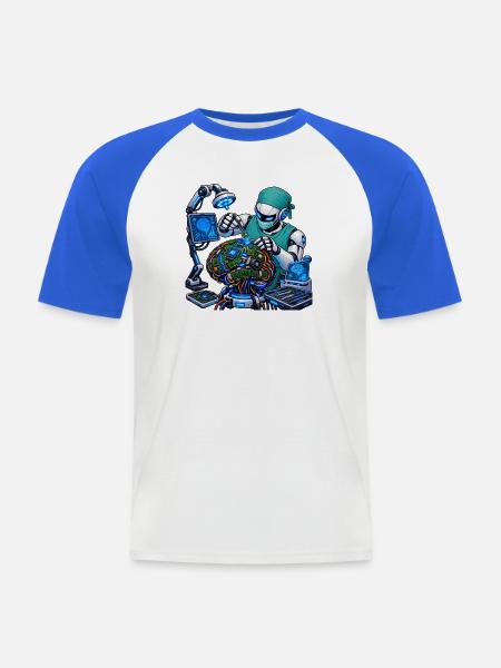 KI-Robotergehirn in Aktion - Männer Baseball-T-Shirt - Weiß/Royalblau