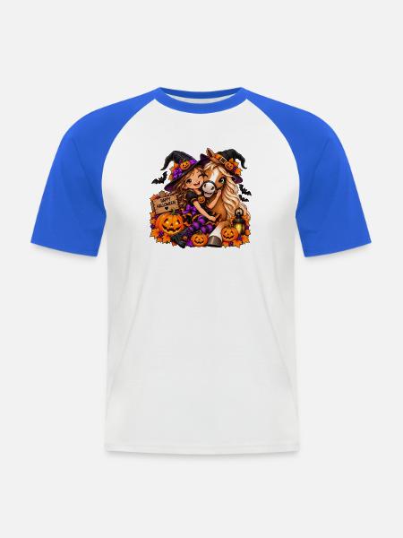 Kuschelige Halloween-Hexe & Pony - Männer Baseball-T-Shirt - Weiß/Royalblau