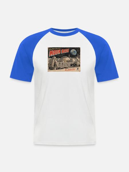 Grüße von der Mondbasis Retro-Postkarte - Männer Baseball-T-Shirt - Weiß/Royalblau