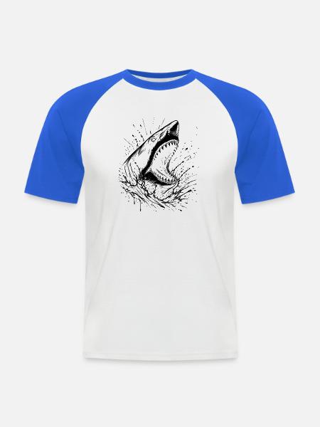 Hai - Männer Baseball-T-Shirt - Weiß/Royalblau