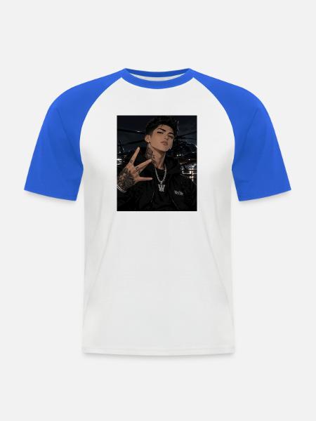 Nachtglanz Tattooheld im Hoodie - Männer Baseball-T-Shirt - Weiß/Royalblau