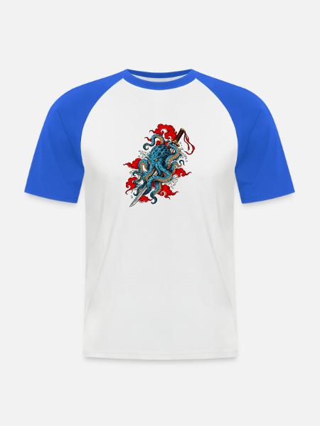 Samurai Krake Japanisches Tattoo Kunst - Männer Baseball-T-Shirt - Weiß/Royalblau