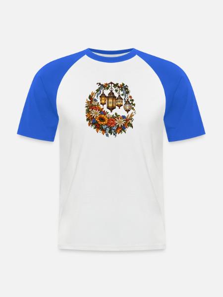 Festlaternen mit Alpenblumen & Edelweiß - Männer Baseball-T-Shirt - Weiß/Royalblau