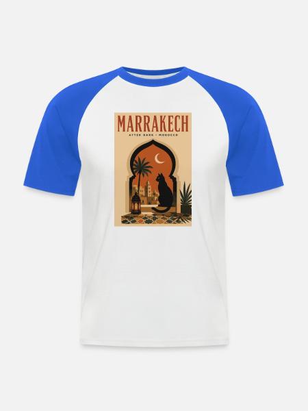 Erleben Sie Marrakesch in Marokko - Männer Baseball-T-Shirt - Weiß/Royalblau