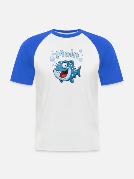 Mondfisch Abenteuer - Männer Baseball-T-Shirt - Weiß/Royalblau