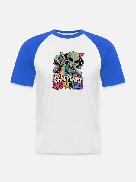 Gleicher Planet, andere Vibes - Männer Baseball-T-Shirt - Weiß/Royalblau
