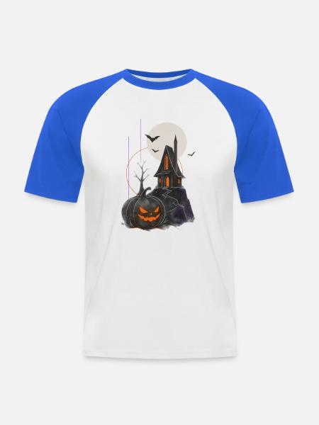 Spukhaus Kürbisnacht Mondschein - Männer Baseball-T-Shirt - Weiß/Royalblau