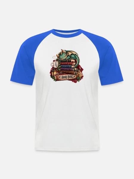 Bücherstapel Drachenfreund - Männer Baseball-T-Shirt - Weiß/Royalblau