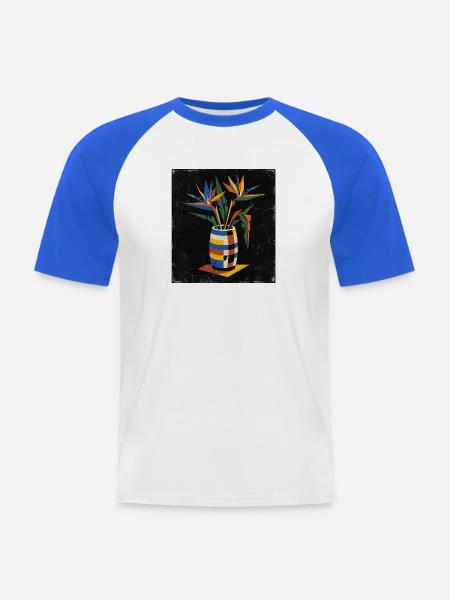 Bauhaus Vase mit Paradiesvogel - Männer Baseball-T-Shirt - Weiß/Royalblau