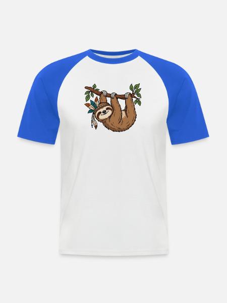 Faultier am Ast - Männer Baseball-T-Shirt - Weiß/Royalblau