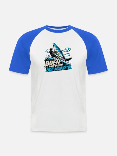 Wellenreiter Böen PushNachrichten - Männer Baseball-T-Shirt - Weiß/Royalblau