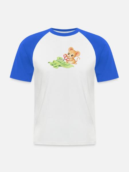Maus - Niedliches Mäuschen schneidet Stoff - Männer Baseball-T-Shirt - Weiß/Royalblau