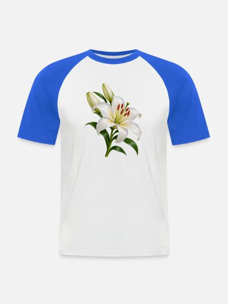 Weiße Lilienblüte mit Tau - Männer Baseball-T-Shirt - Weiß/Royalblau