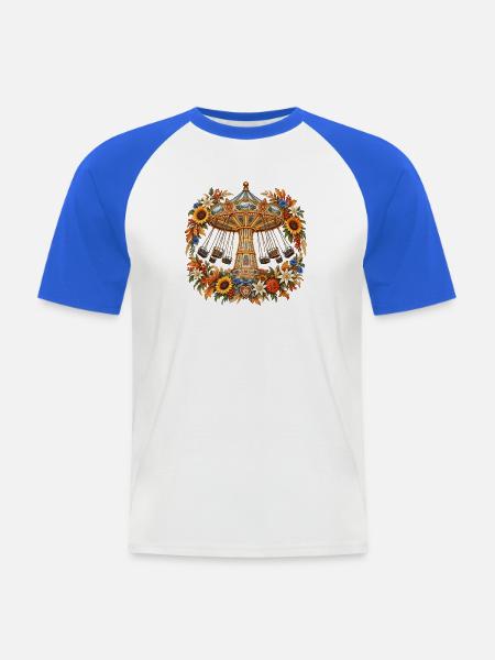 Kettenkarussell mit Alpenblumen - Männer Baseball-T-Shirt - Weiß/Royalblau