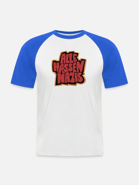 Alle_hassen_Nazis_gelb_rot_schwarz - Männer Baseball-T-Shirt - Weiß/Royalblau