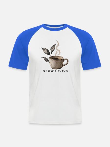Kaffeetasse Slow Living Coffee - Männer Baseball-T-Shirt - Weiß/Royalblau