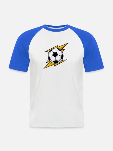 Fußball mit gelben Blitzen - Männer Baseball-T-Shirt - Weiß/Royalblau