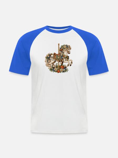 Karussellpferd mit Edelweiß & Alpenblumen - Männer Baseball-T-Shirt - Weiß/Royalblau