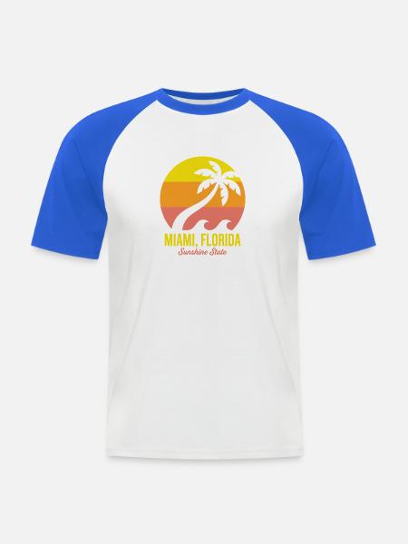 Miami-Florida-Palmen-Sonnenuntergang - Männer Baseball-T-Shirt - Weiß/Royalblau
