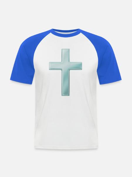 Glänzendes Metallkreuz-Design - Männer Baseball-T-Shirt - Weiß/Royalblau