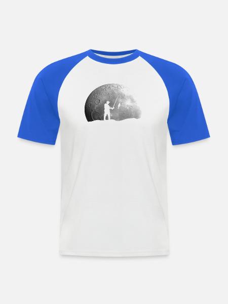 Angler Angeln Mond - Männer Baseball-T-Shirt - Weiß/Royalblau