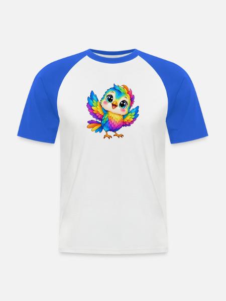 Kawaii Mehrfarbige Vogel - Männer Baseball-T-Shirt - Weiß/Royalblau